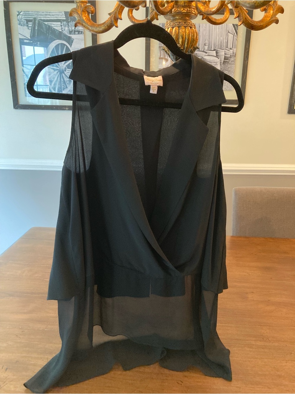 Tracy Reese Black silk Sheer sleeveless Blouse.